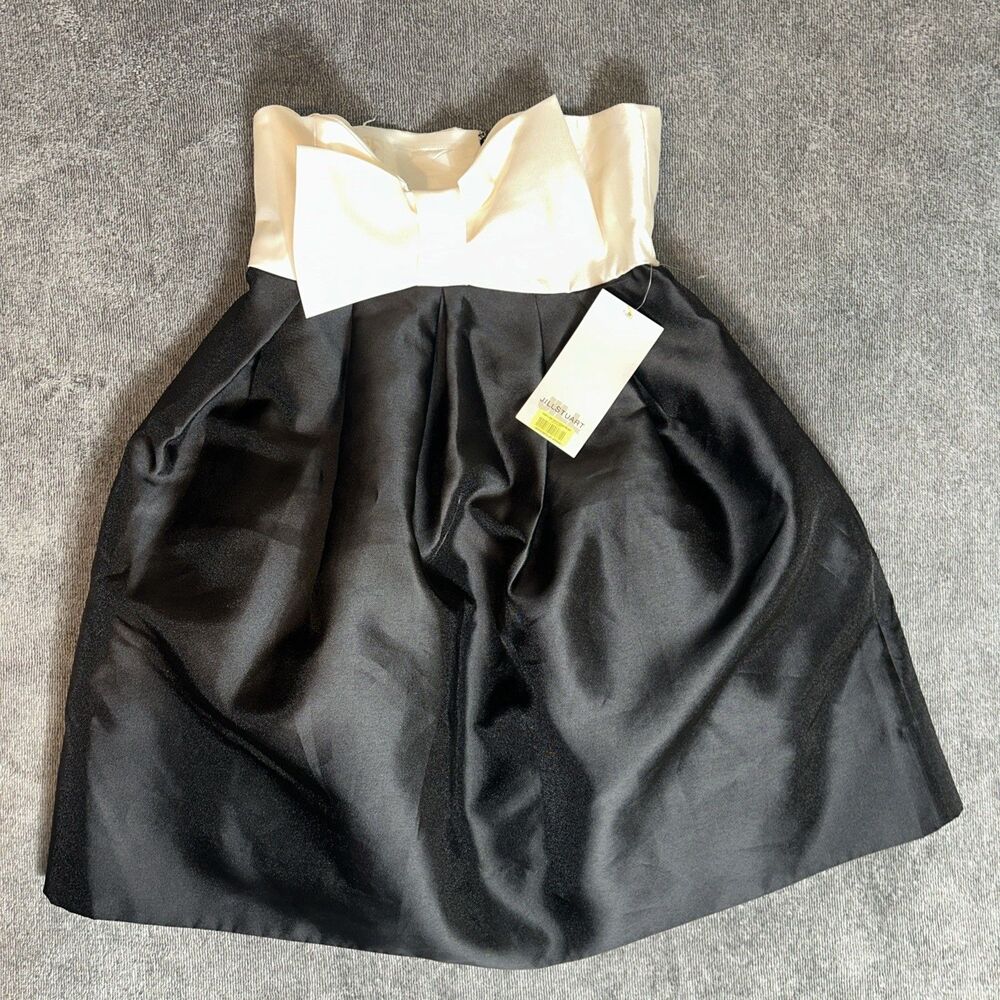 Jill Stuart Stretch Taffeta Bow Detail Combo Dress Black Ivory Womens Sz 4 $198